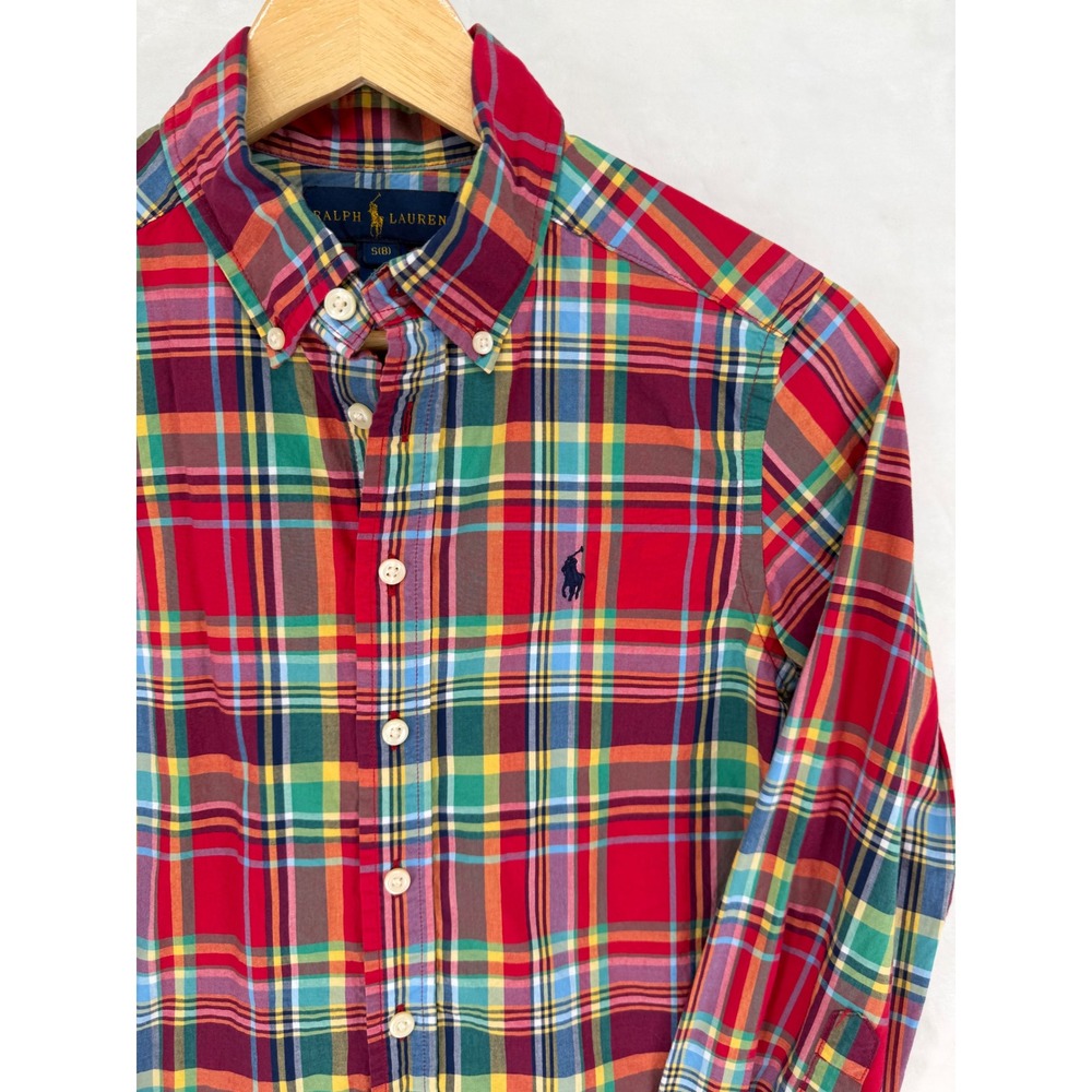 Polo Ralph Lauren Kids Red Plaid Button Down Shirt Size S 8 Cotton Long Sleeve